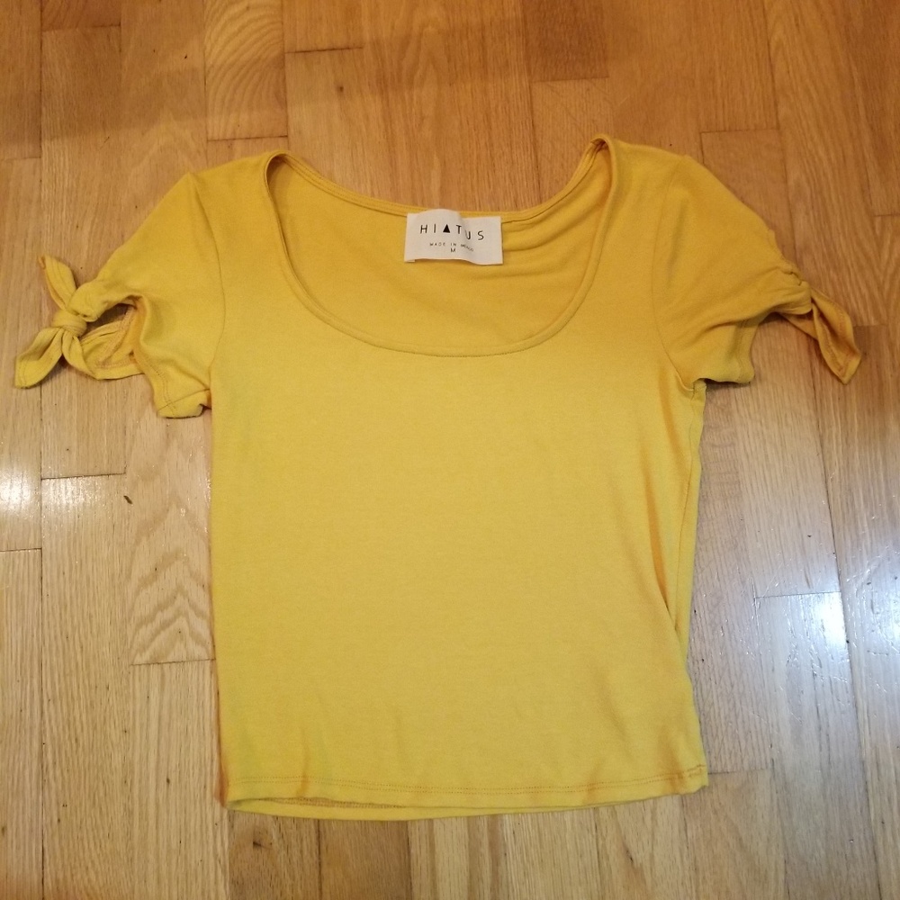 Hiatus Mustard Yellow Tie Sleeve Crop Top